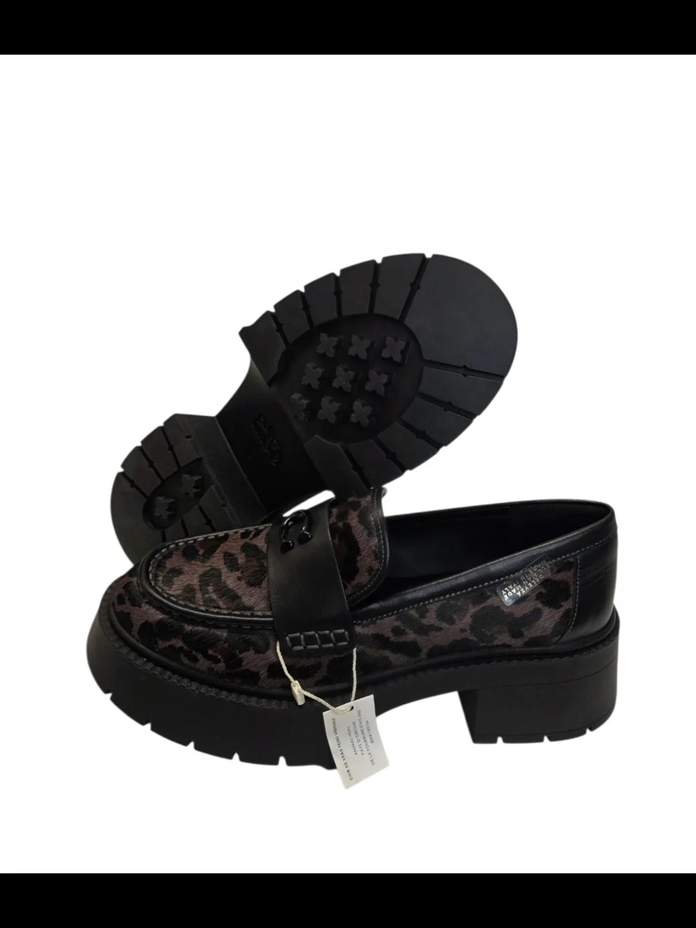 New Coach Leah Platform Leopard Print Haircalf Loafers Casual Shoes Women's 8 B